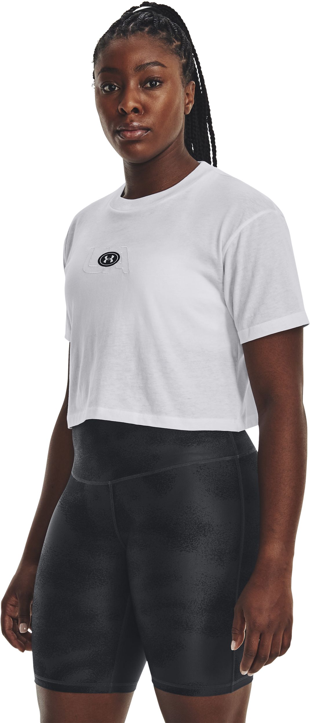 UNDER ARMOUR, UA BRANDED LOGO CROP SS-GRY