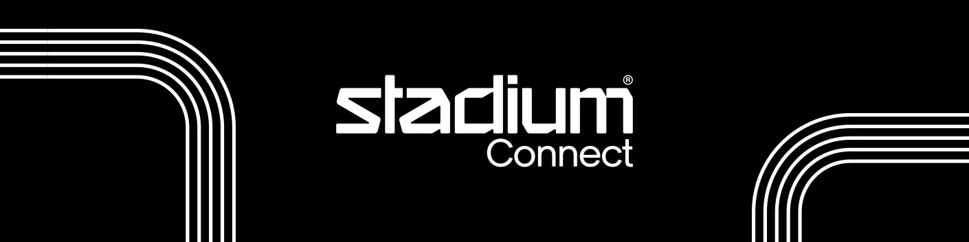 Black banner with "stadium Connect" in white text, featuring curved white lines in the corners.