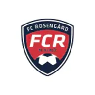 Shield-shaped logo with "FC ROSENGÅRD" and "FCR" in white on a red background. "MALMÖ" is also visible below on the emblem.