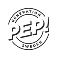 Black and white logo with "PEP!" in bold, surrounded by "Generation Sweden" in a circular design.