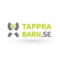 Logo of "Tappra Barn.se" in green and gray with abstract design elements to the left of the text.